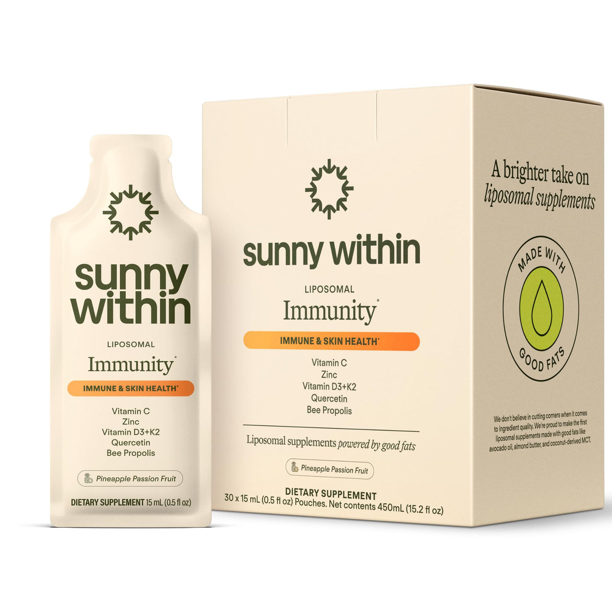 Sachet de complément alimentaire Sunny Within avec saveur ananas et fruit de la passion