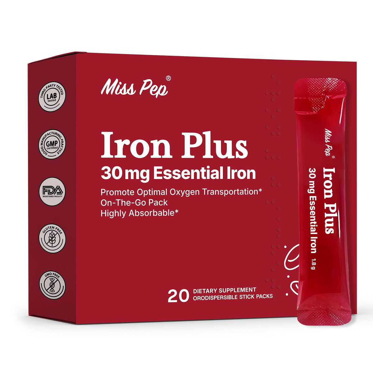 Sachet de complément de fer MISS PEP 30 mg vue de face
