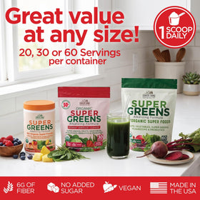 Sachet de Country Farms Super Greens avec une cuillère