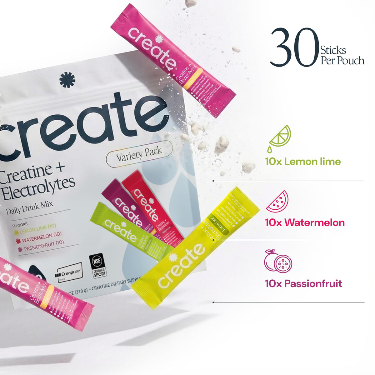 Sachet de créatine Create avec étiquette de saveur citron vert