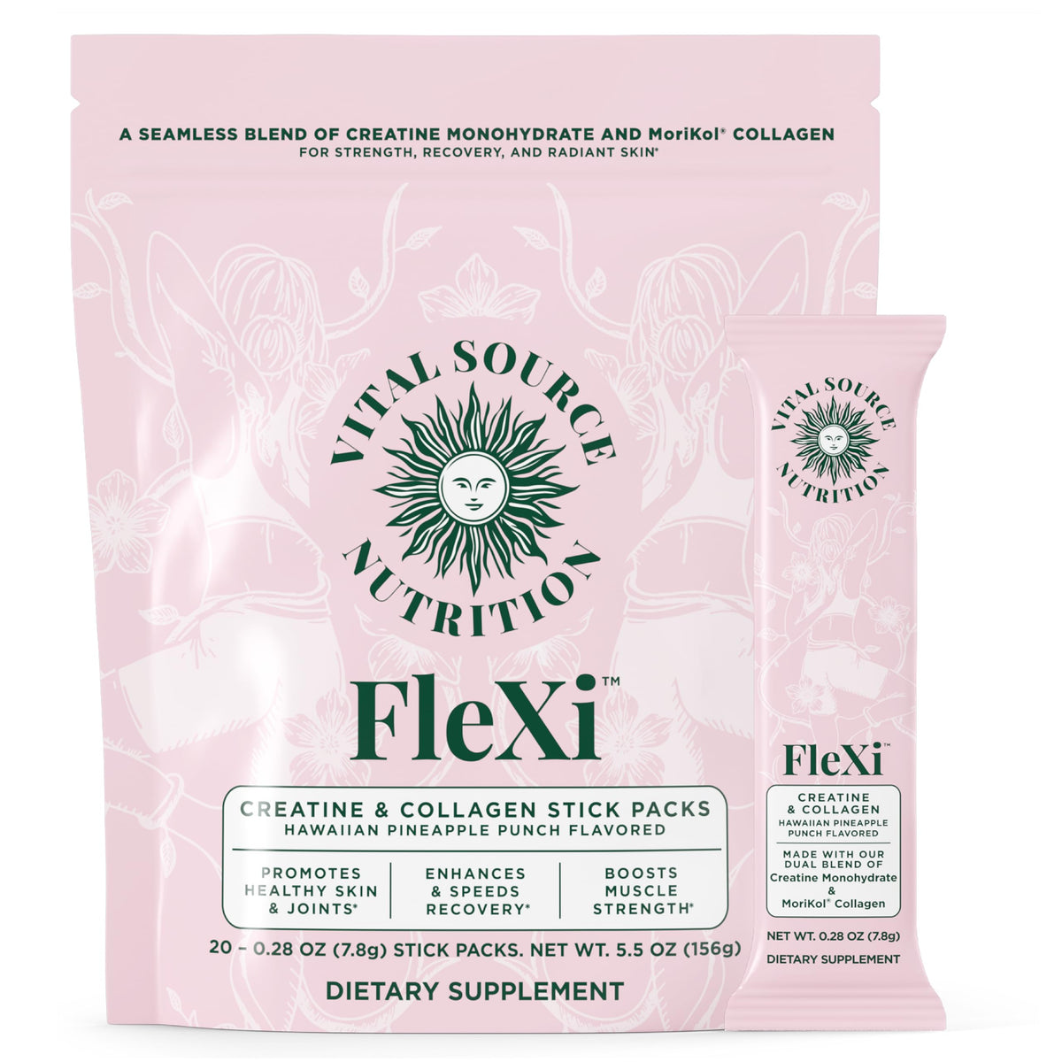 Sachet de créatine et collagène Vital Source Nutrition Flexi face avant