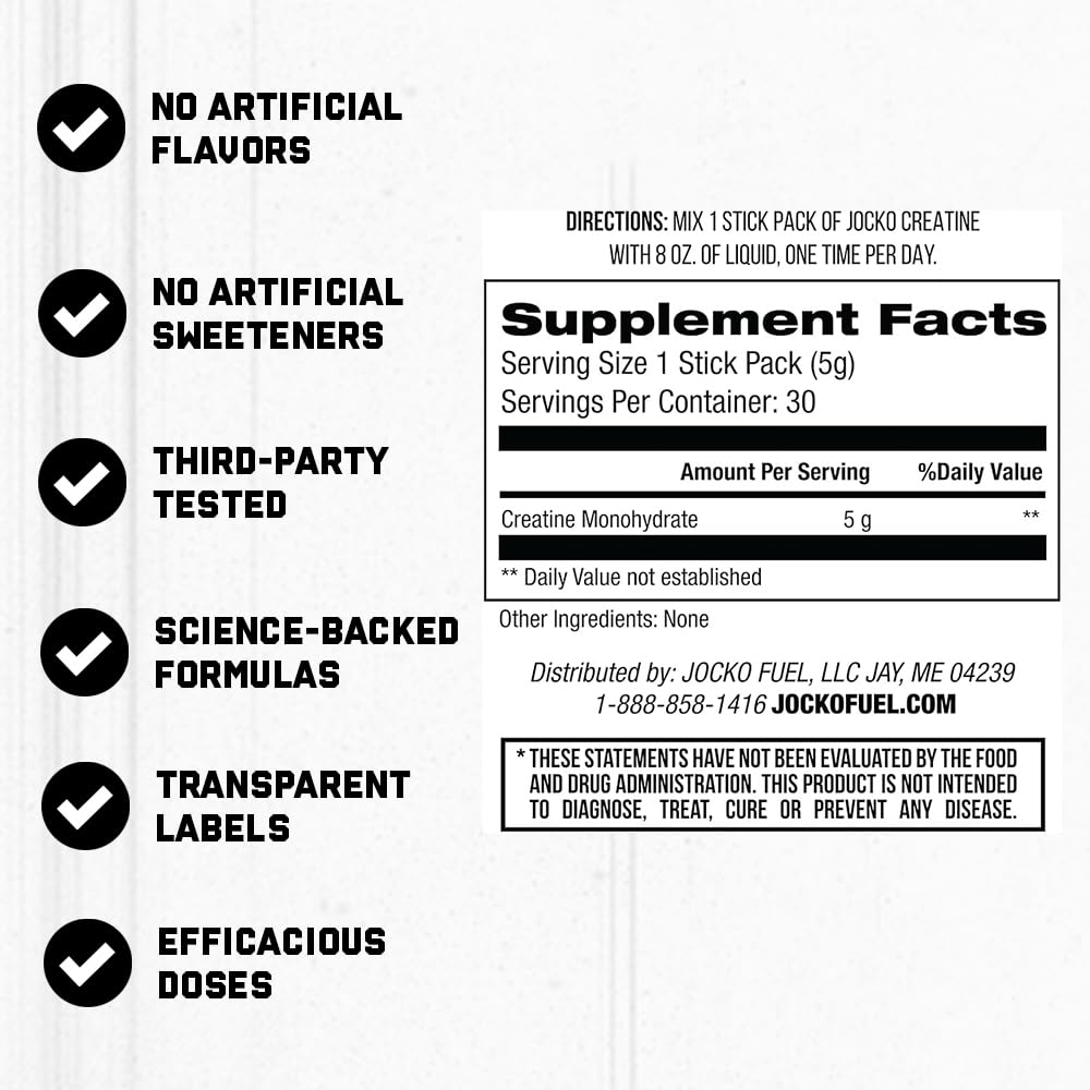 Sachet de créatine Jocko Fuel ouvert avec poudre visible