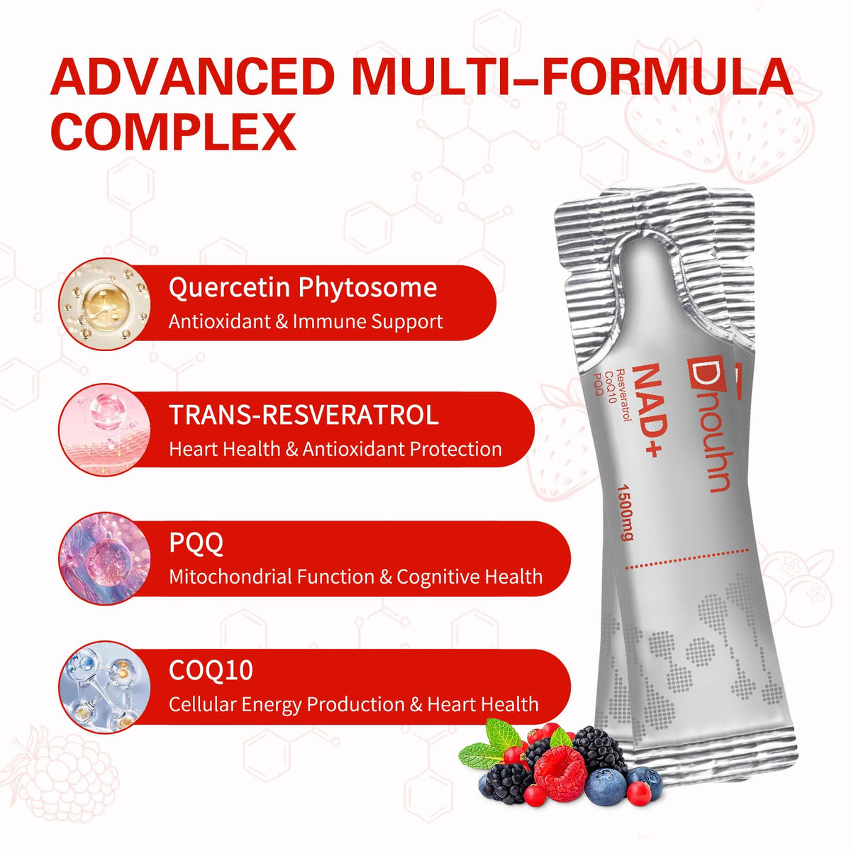 Sachet de DNOUHN NAD+ Liquide ouvert avec liquide à l'intérieur