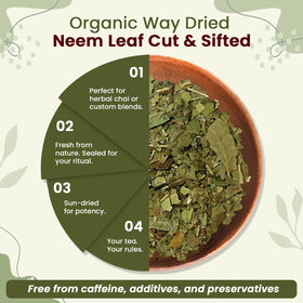 Sachet de feuilles de neem ouvert montrant leur texture