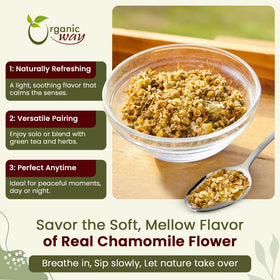 Sachet de fleurs de camomille entières Organic Way ouvert