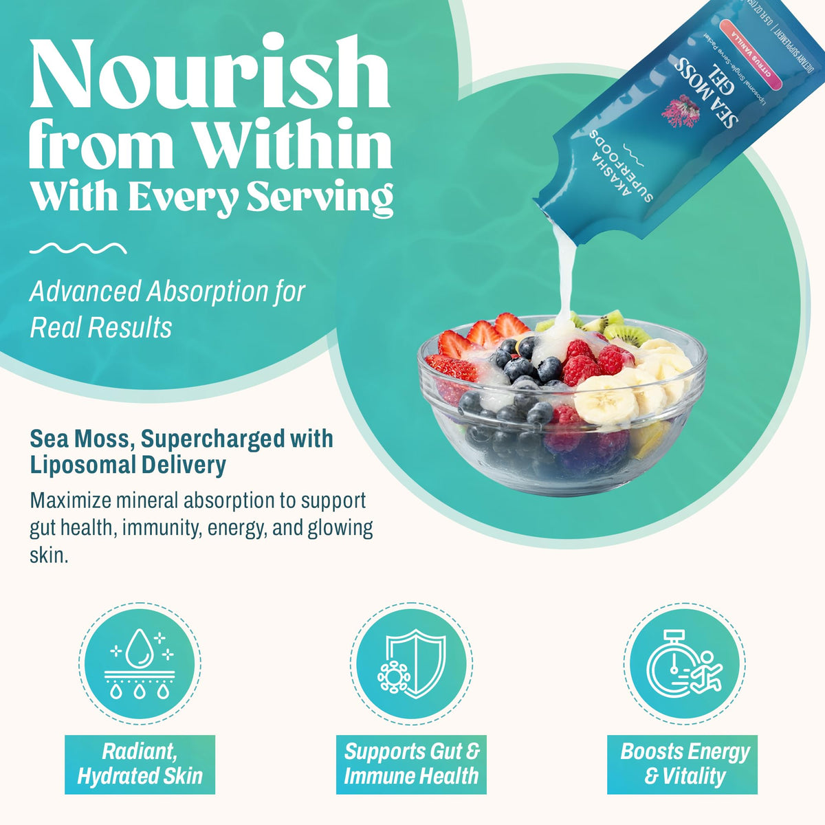 Sachet de Gel de Mousse de Mer Irlandais avec étiquette et informations nutritionnelles