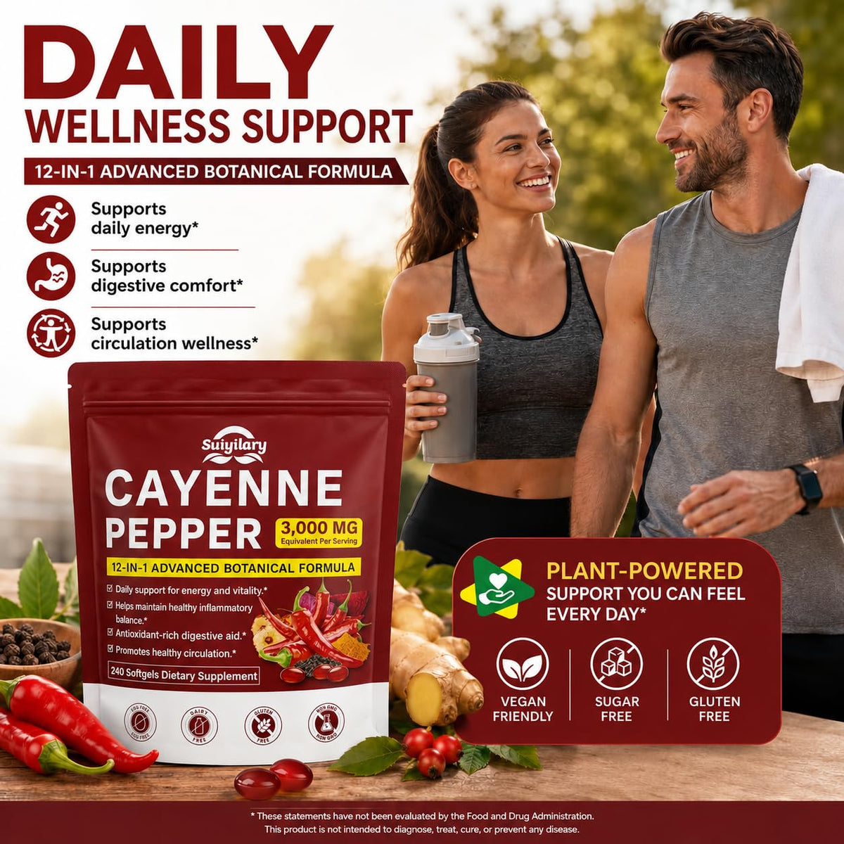 Sachet de gélules de cayenne Suiyilary ouvert avec gélules visibles