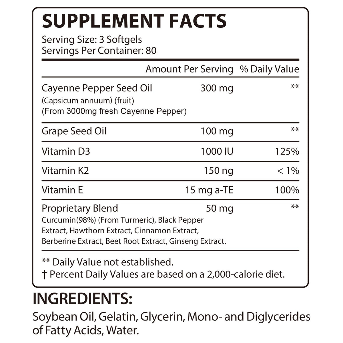Sachet de gélules de piment de cayenne RSGRT avec dimensions