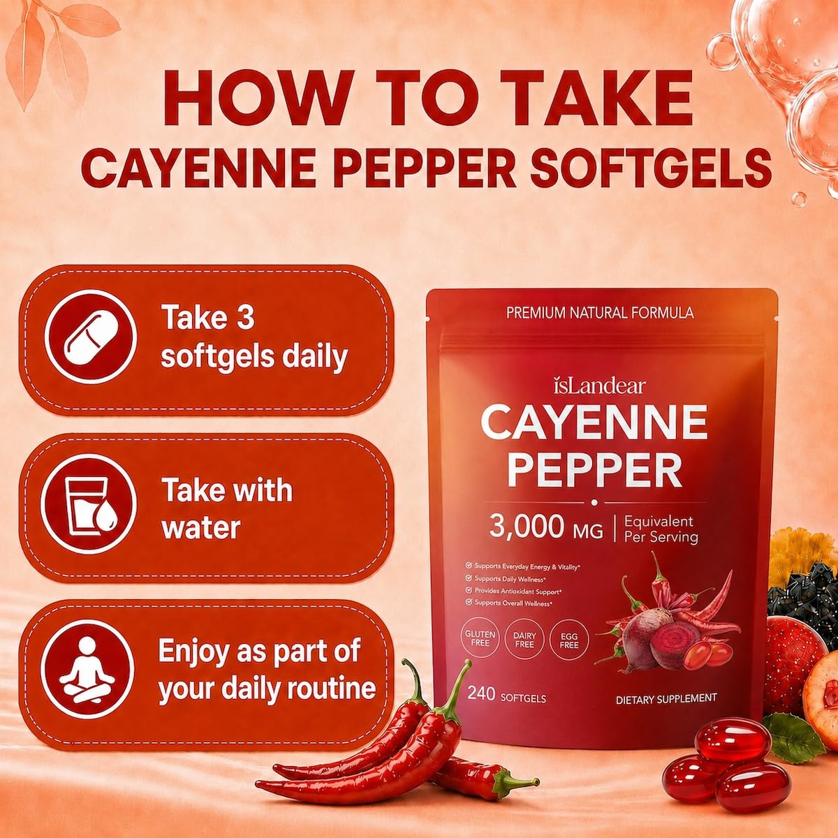 Sachet de gélules de poivre de cayenne isLandear ouvert