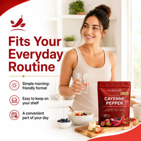 Sachet de gélules Vitalia avec étiquette et informations nutritionnelles