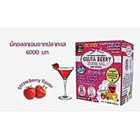 Sachet de Gluta Berry Boisson 200000 mg ouvert avec poudre visible