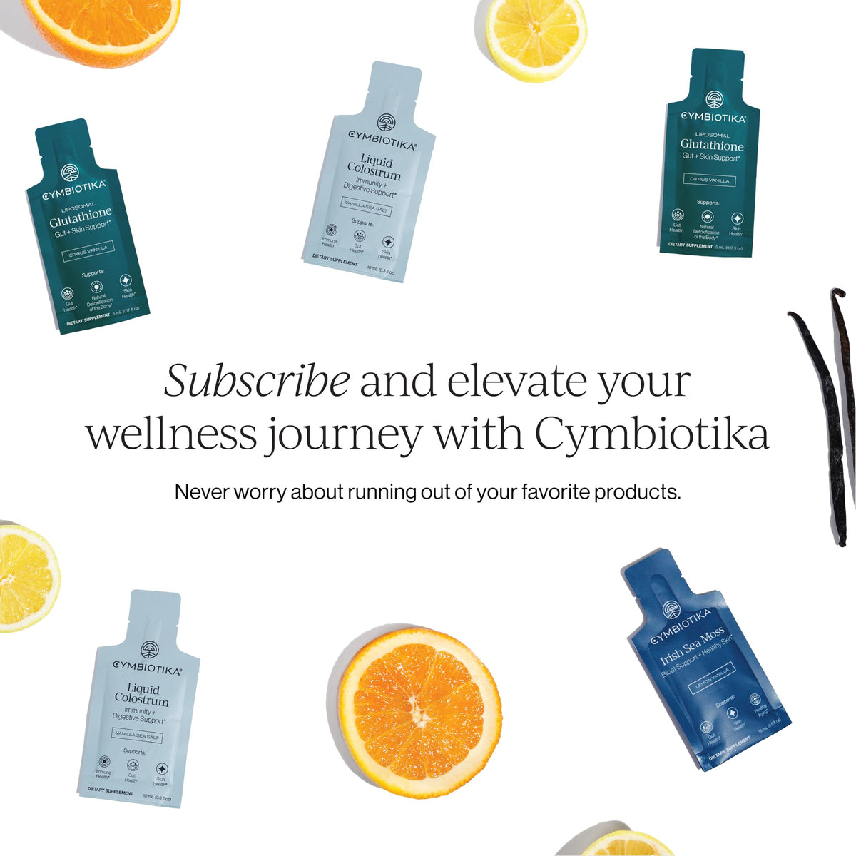 Sachet de Glutathione Liposomal CYMBIOTIKA avec ingrédients et informations nutritionnelles