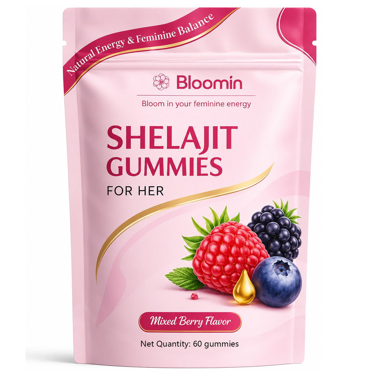 Sachet de gummies Bloomin Shilajit de Botanic Vault avec 60 gummies