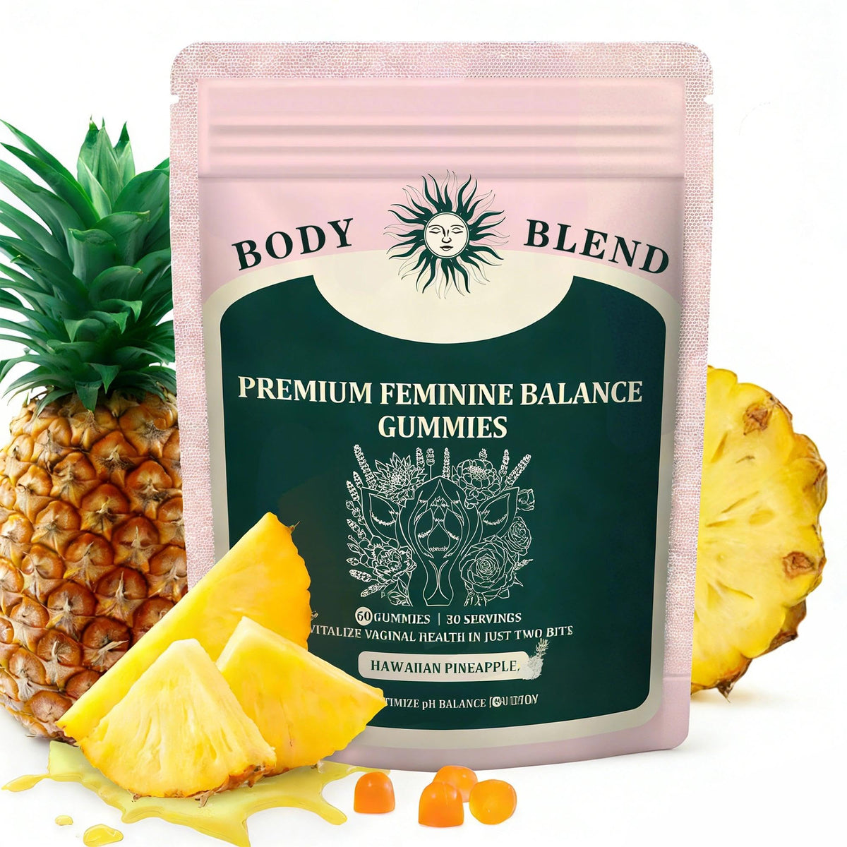 Sachet de gummies BodyBlend Équilibre Féminin 60 gummies saveur ananas