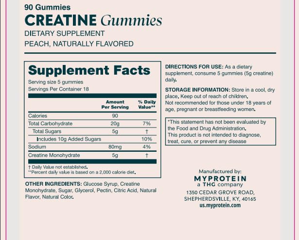 Sachet de gummies de créatine Myprotein, côté avec logo