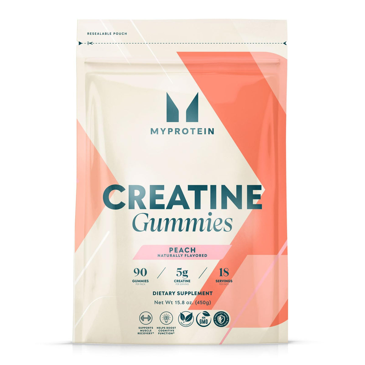 Sachet de gummies de créatine Myprotein goût pêche, face avant