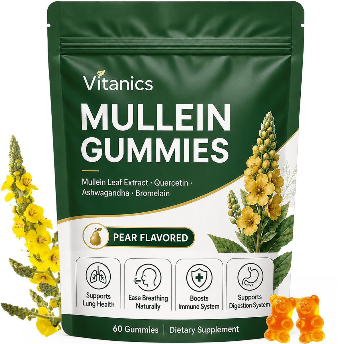 Sachet de gummies de Mullein hanachi avec 60 gummies au goût poire