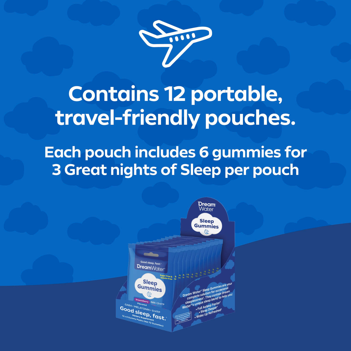 Sachet de gummies de sommeil Dream Water ouvert montrant les gummies