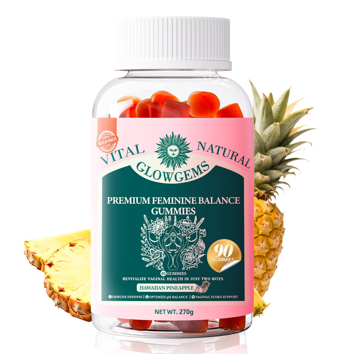 Sachet de gummies GlowGems Équilibre Féminin Naturel 90 pièces
