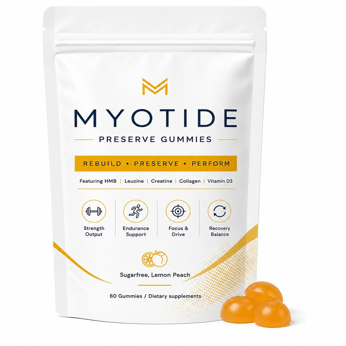 Sachet de gummies MYOTIDE au goût citron pêche, 60 gummies