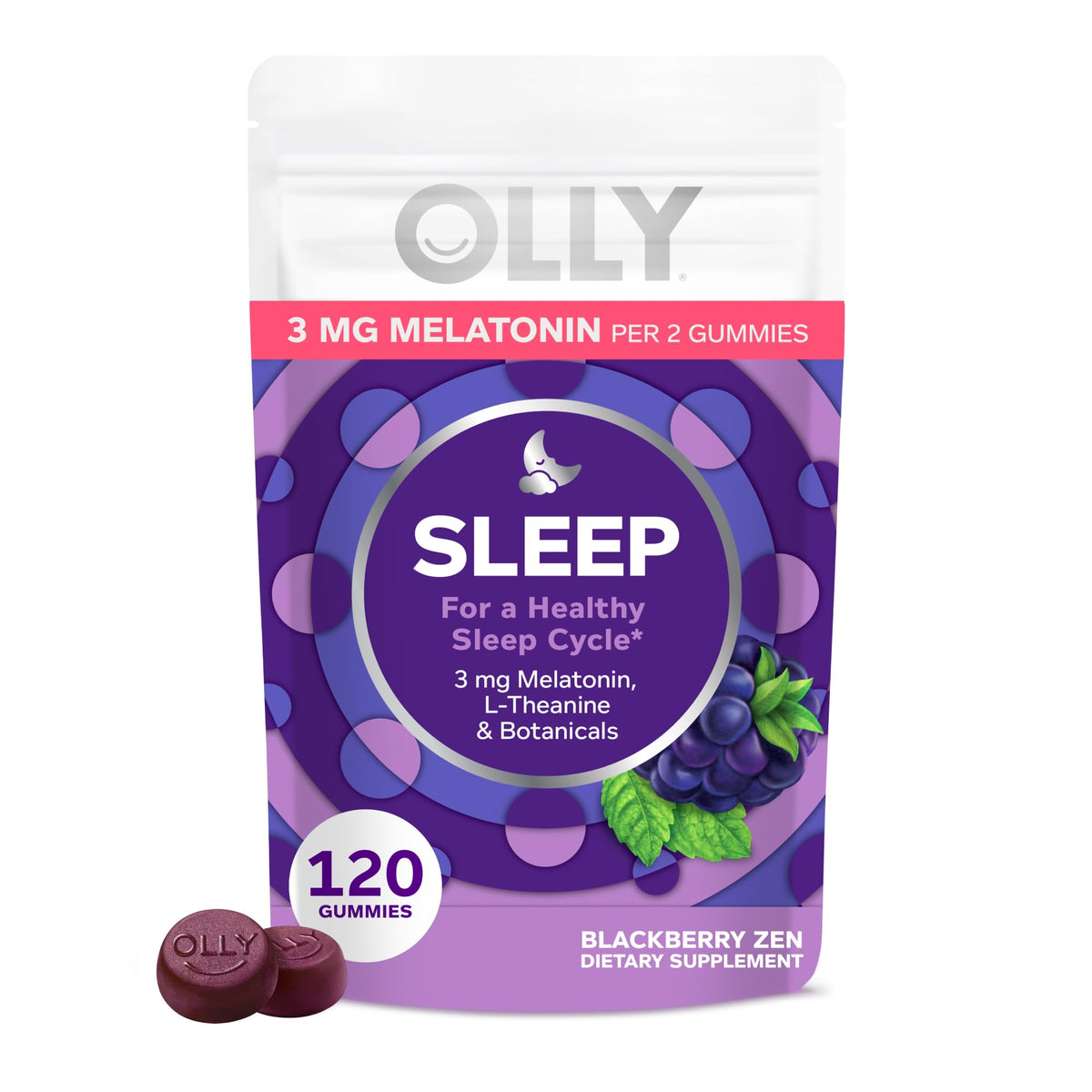 Sachet de gummies OLLY Sommeil 120 gélifiés avec un design coloré