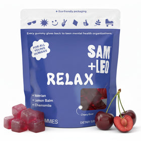 Sachet de gummies SAM+LEO pour enfants 60ct cerise face avant