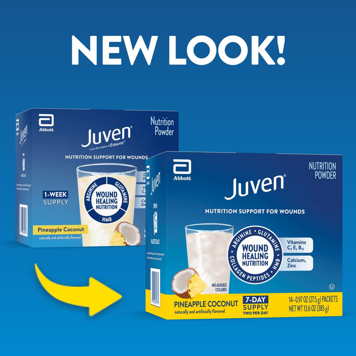 Sachet de Juven au goût Ananas Coco avec informations nutritionnelles
