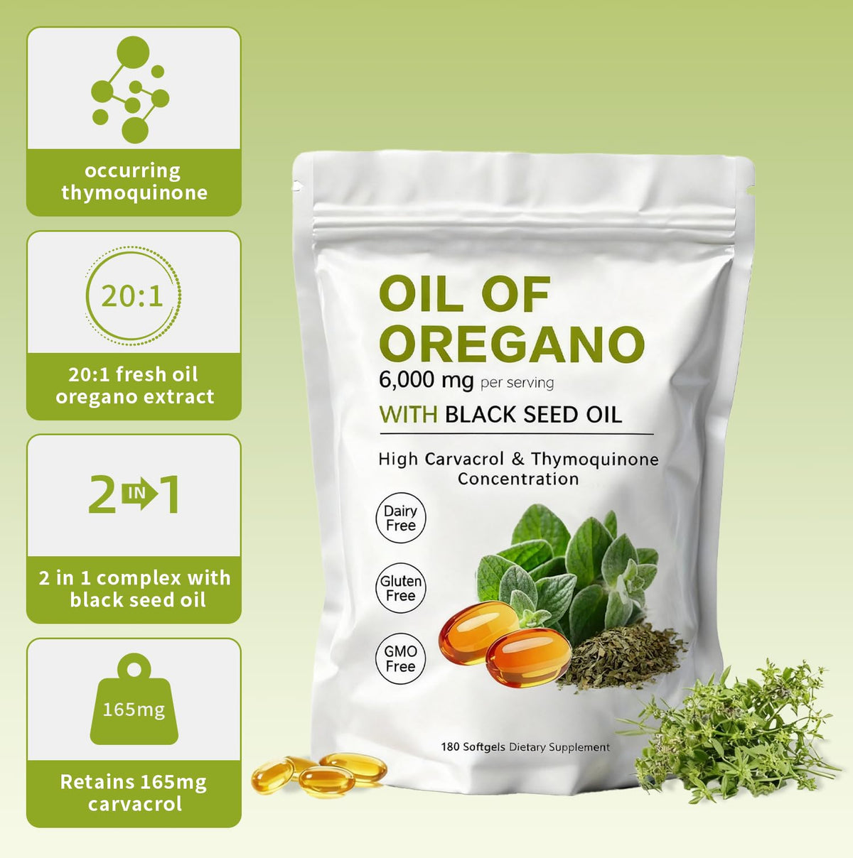 Sachet de KITABIO Huile d'Origan gélules avec informations nutritionnelles