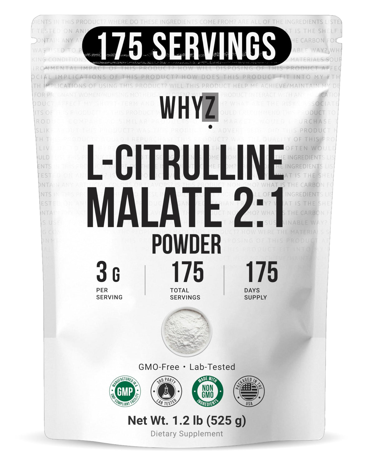 Sachet de L-Citrulline Malate WHYZ 540g vue de face