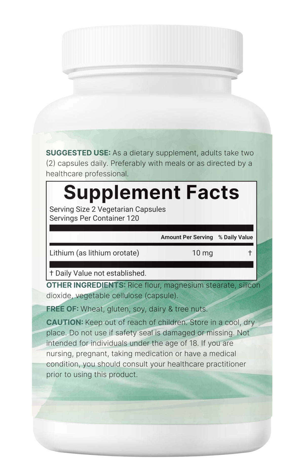 Sachet de Lithium Orotate 10mg avec informations nutritionnelles