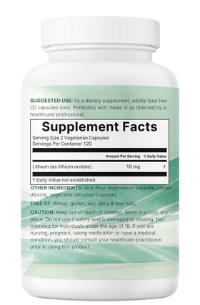 Sachet de Lithium Orotate 10mg avec informations nutritionnelles