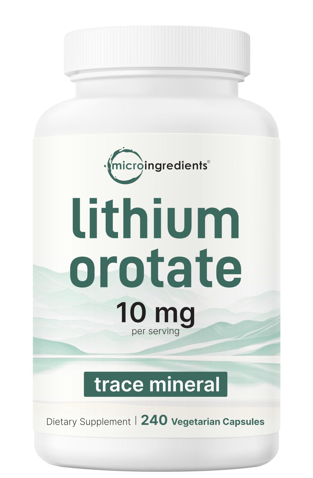 Sachet de Lithium Orotate 10mg Micro Ingredients avec 240 gélules végétales