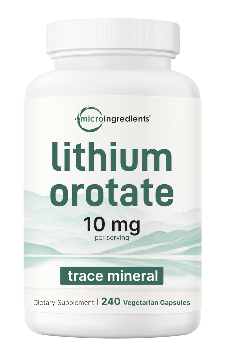 Sachet de Lithium Orotate 10mg Micro Ingredients avec 240 gélules végétales