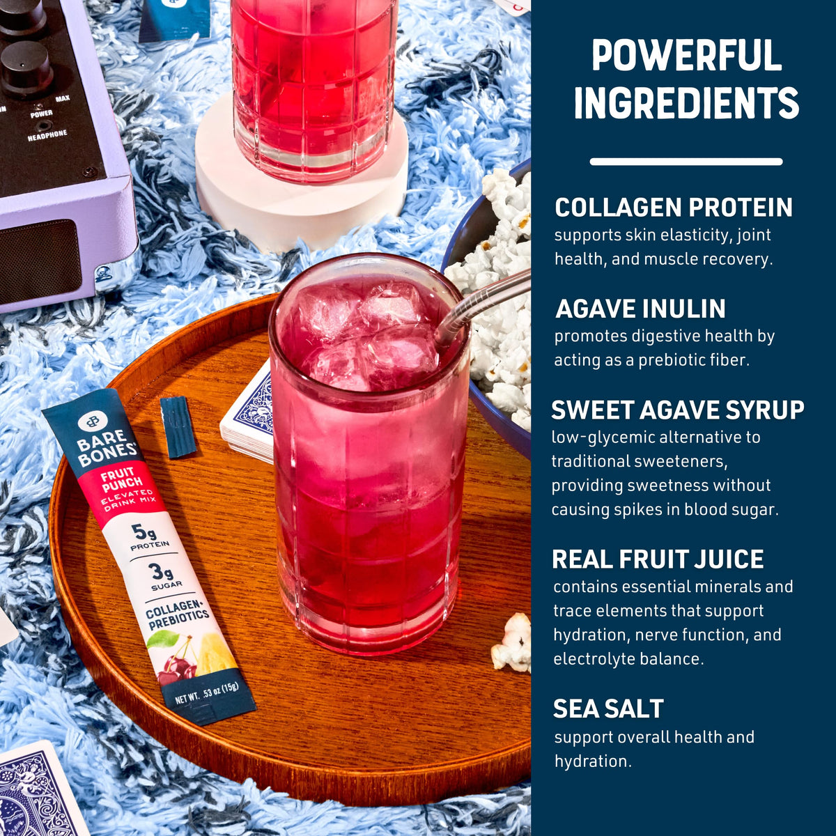 Sachet de mélange de boisson au collagène Bare Bones avec fruits frais