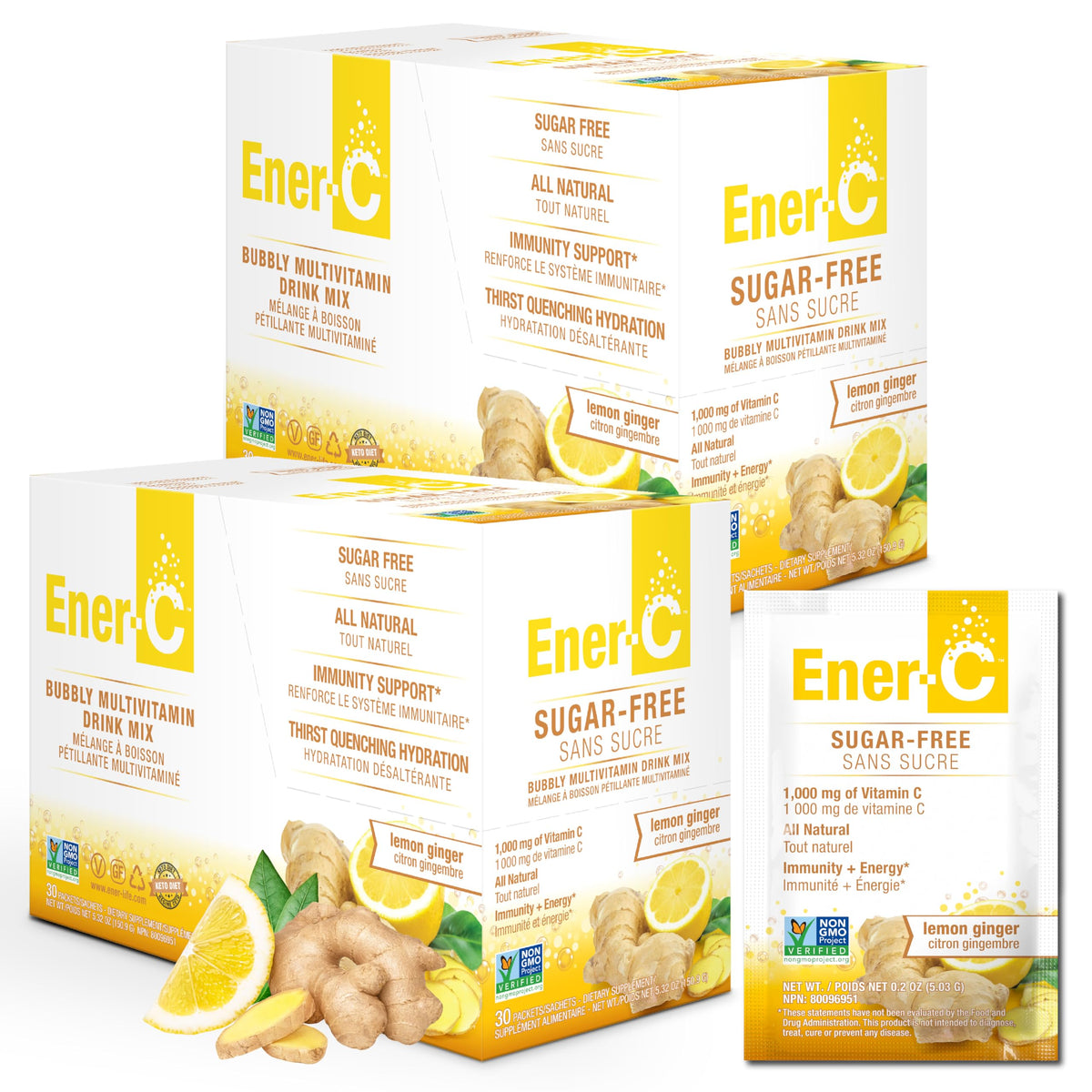 Sachet de mélange de boisson multivitaminé Ener-C citron gingembre