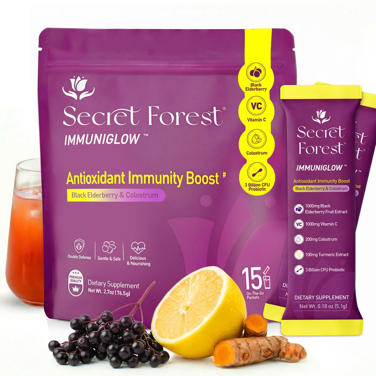 Sachet de mélange de boisson Secret Forest daily wellness avec extrait de baies de sureau noir