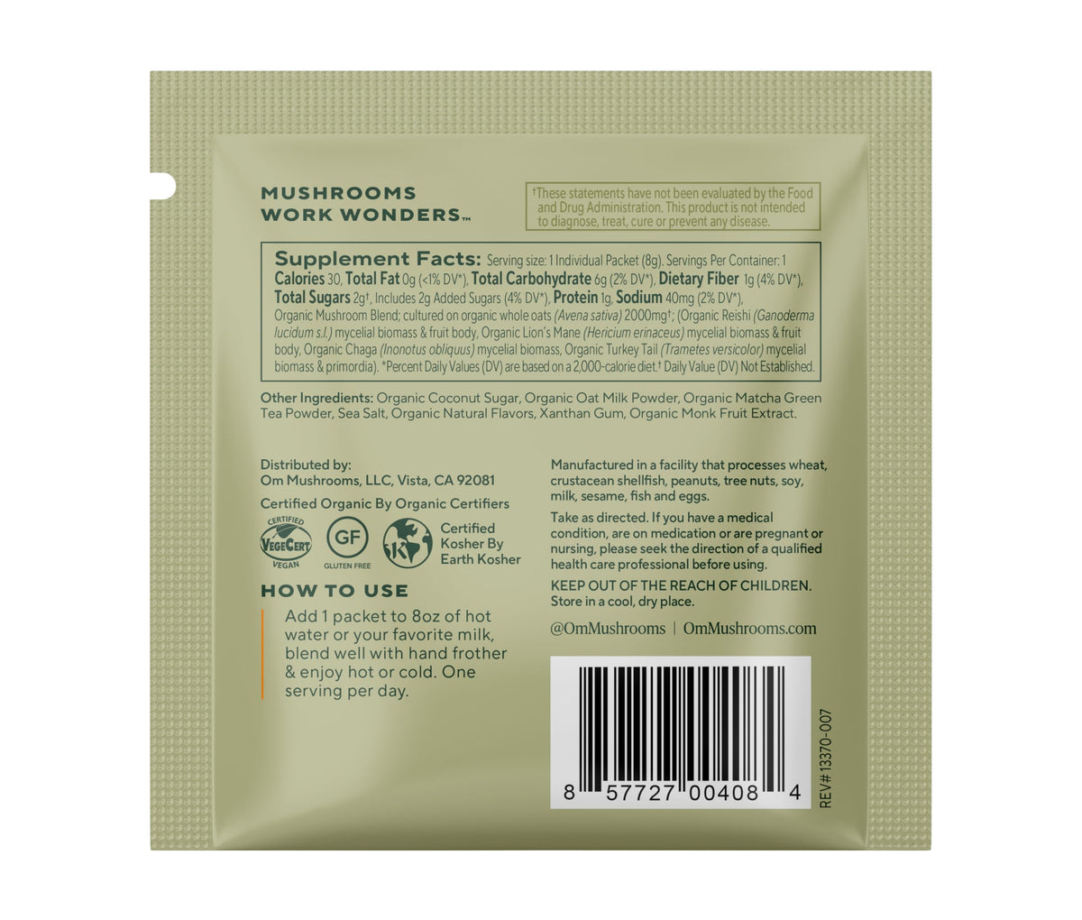 Sachet de Mélange Latte Matcha OM MUSHROOM SUPERFOOD avec champignons