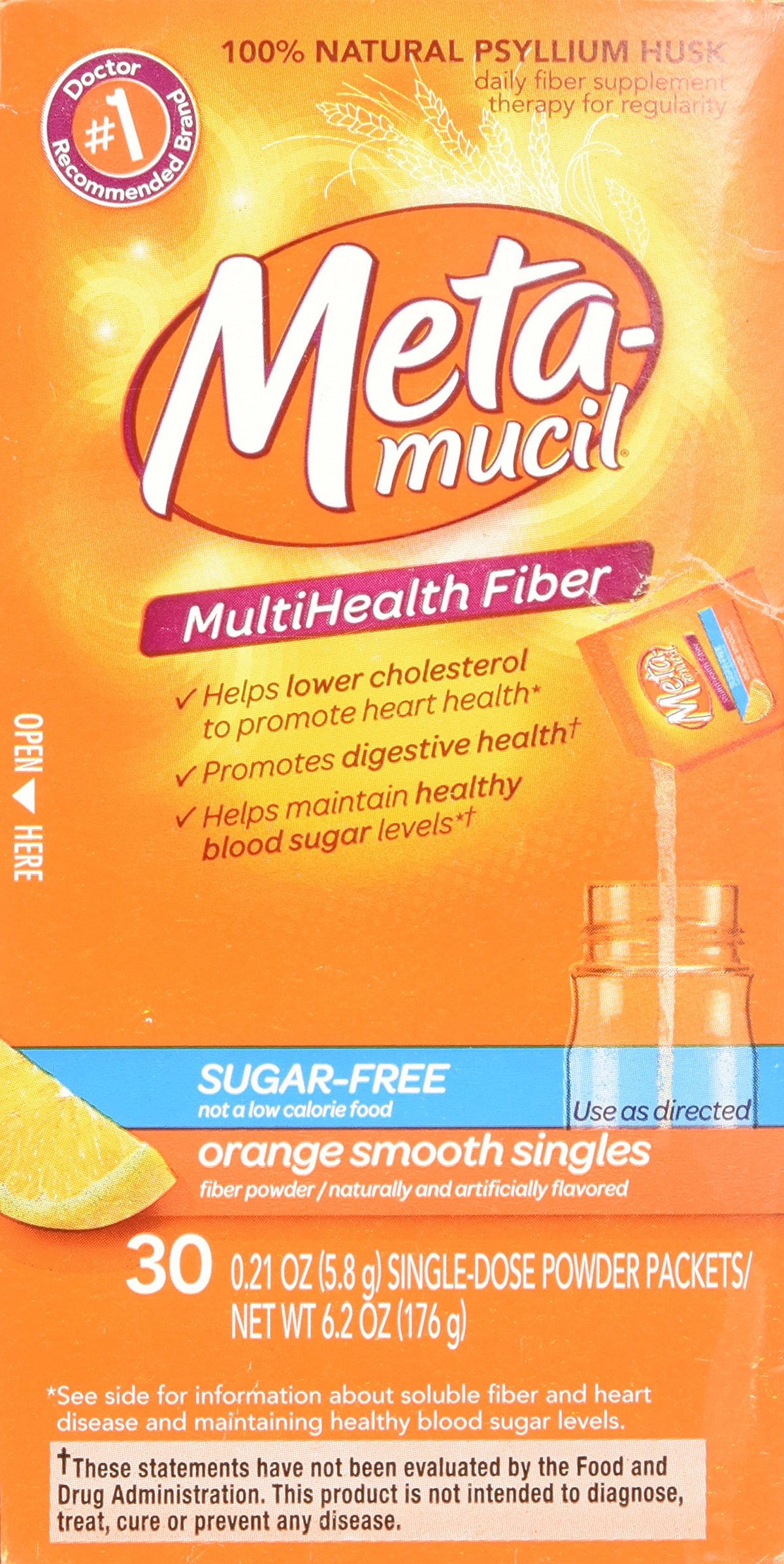 Sachet de Metamucil Fibres Singles dans un verre d'eau