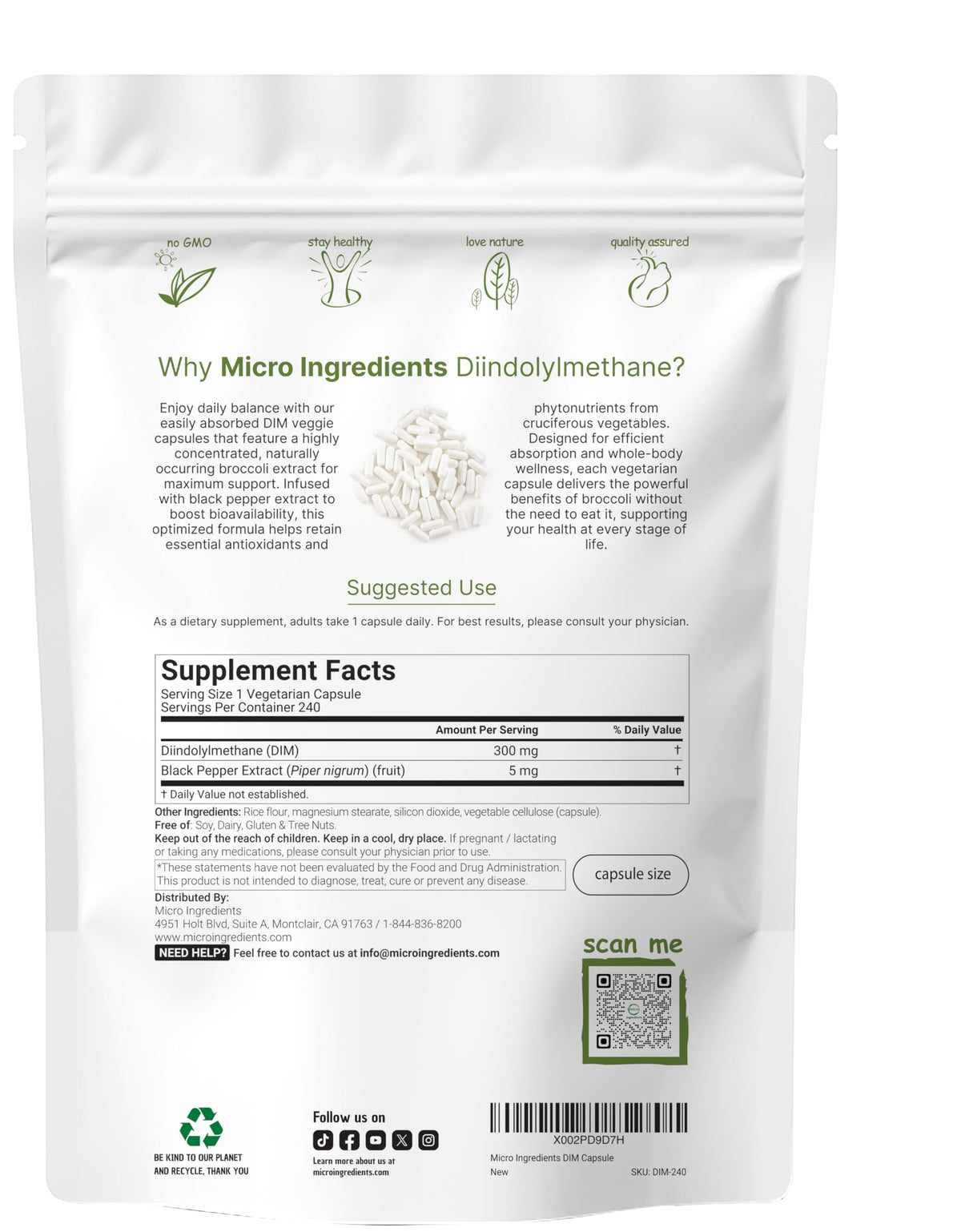 Sachet de Micro Ingredients DIM 300mg avec étiquette visible