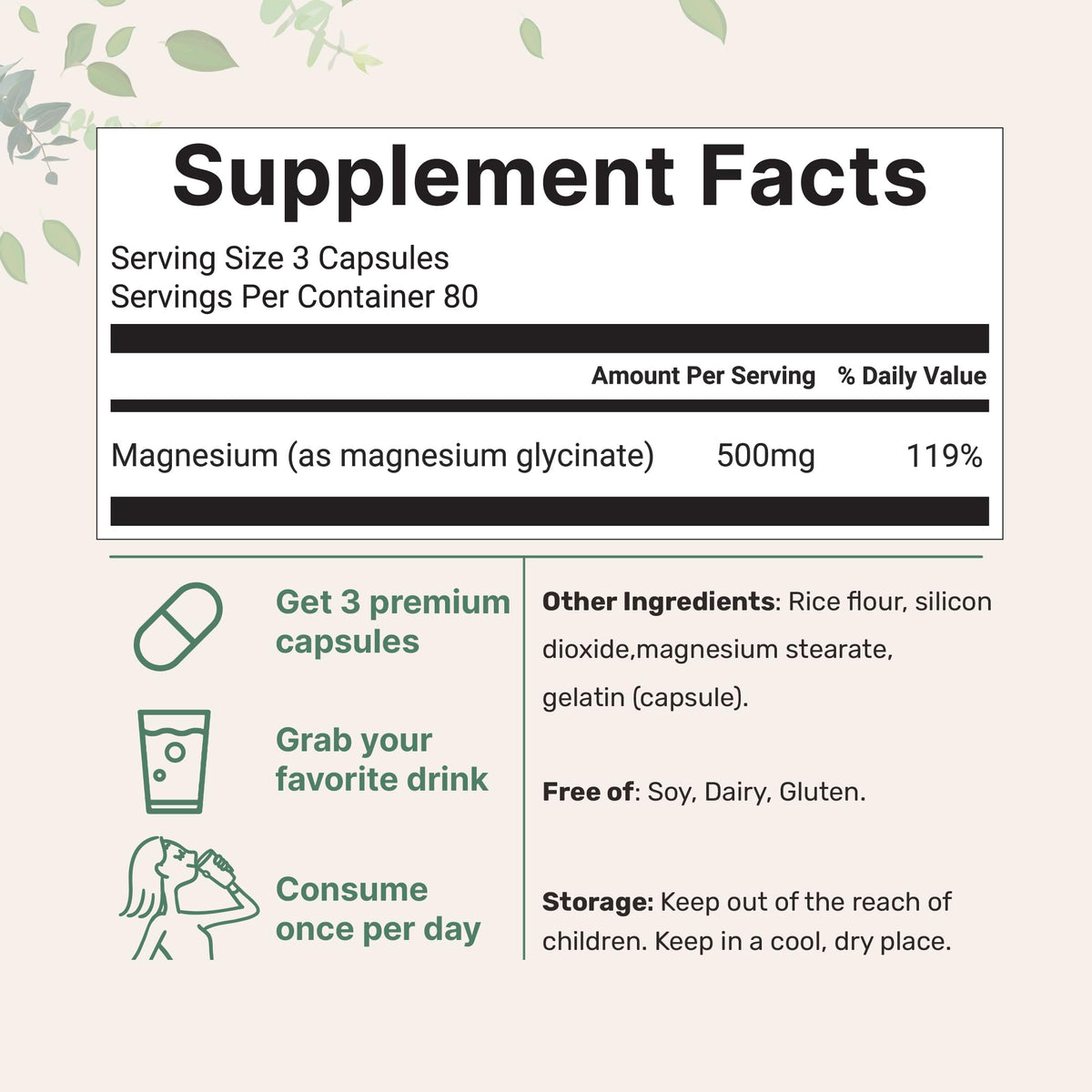 Sachet de Micro Ingredients Magnésium Glycinate ouvert avec capsules