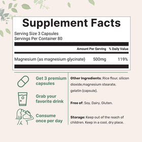 Sachet de Micro Ingredients Magnésium Glycinate ouvert avec capsules