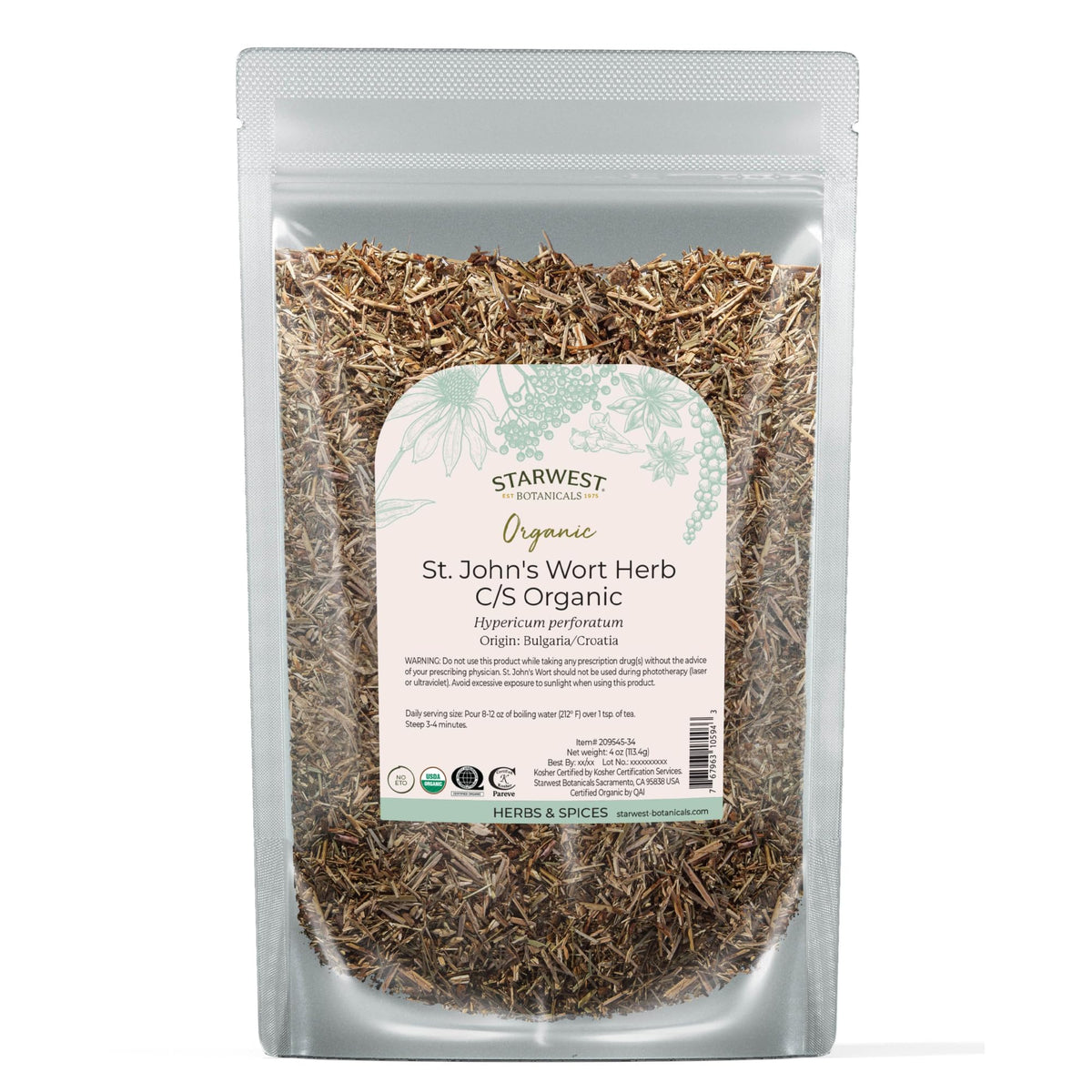 Sachet de millepertuis bio Starwest Botanicals 168g vu de face
