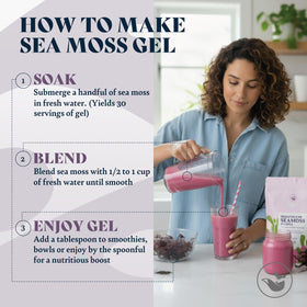 Sachet de mousse de mer bio violette sur fond blanc