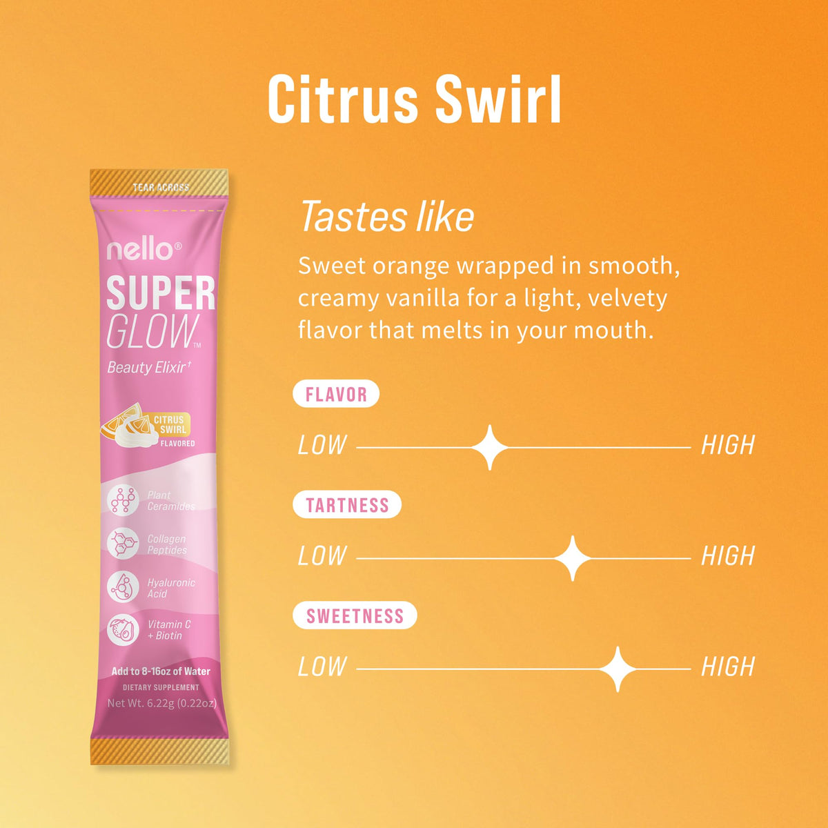 Sachet de Nello Superglow ouvert avec poudre