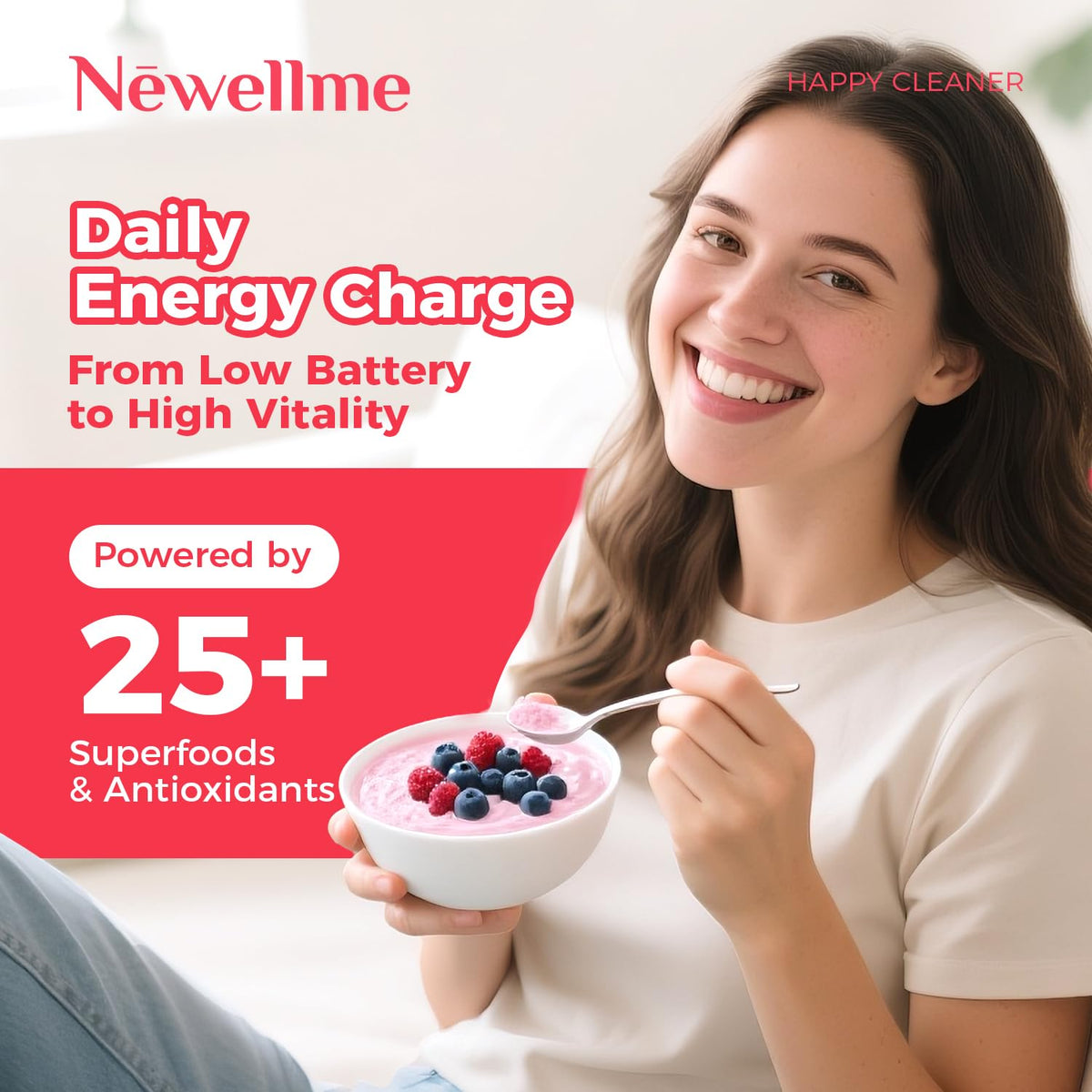 Sachet de NEWELLME Happy Cleaner ouvert avec poudre