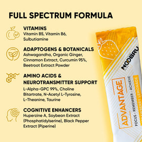 Sachet de Noobru Advantage Nootropic ouvert avec contenu visible