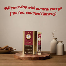 Sachet de PNBG Ginseng Rouge avec racine de ginseng en arrière-plan