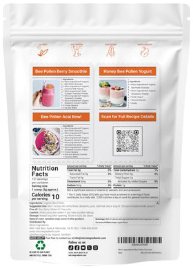 Sachet de pollen d'abeille bio Micro Ingredients ouvert avec granules visibles