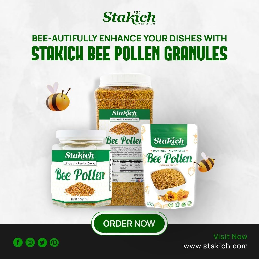 Sachet de pollen d'abeille Stakich sur une table en bois