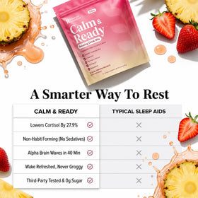 Sachet de poudre Calm & Ready Balanced Botanicals ouvert avec poudre visible